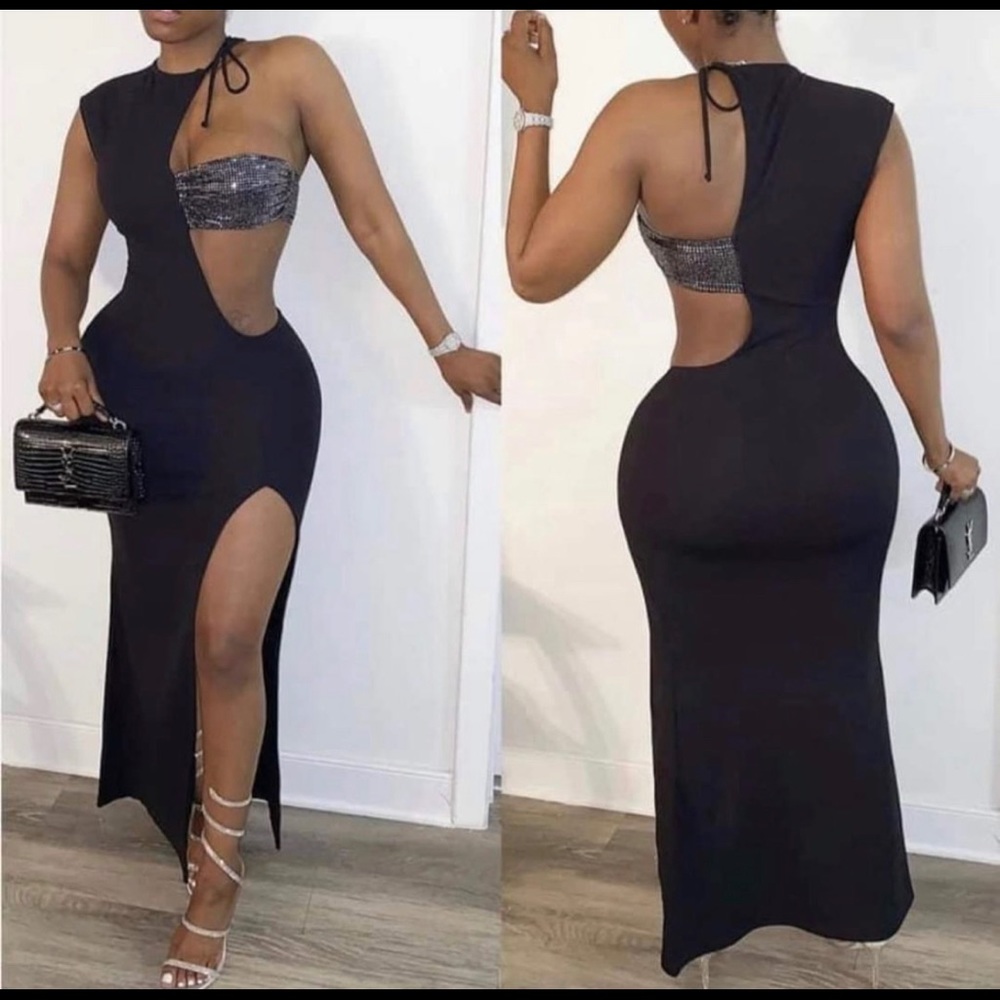 One shoulder split dress